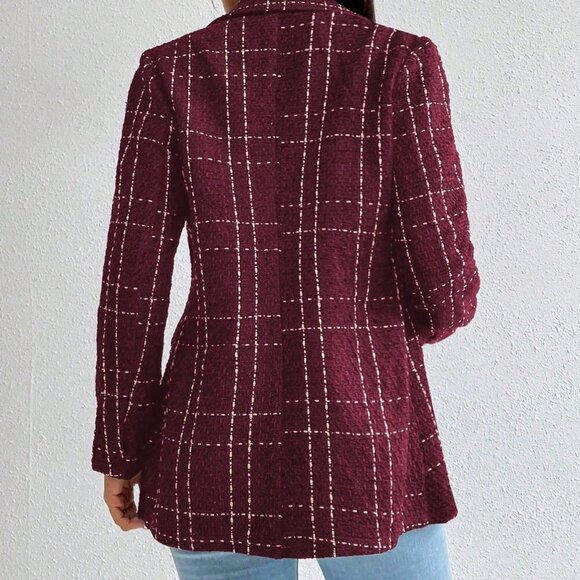 Red Women's Casual Minimalist Long Sleeve Blazer - Picture 3 of 6